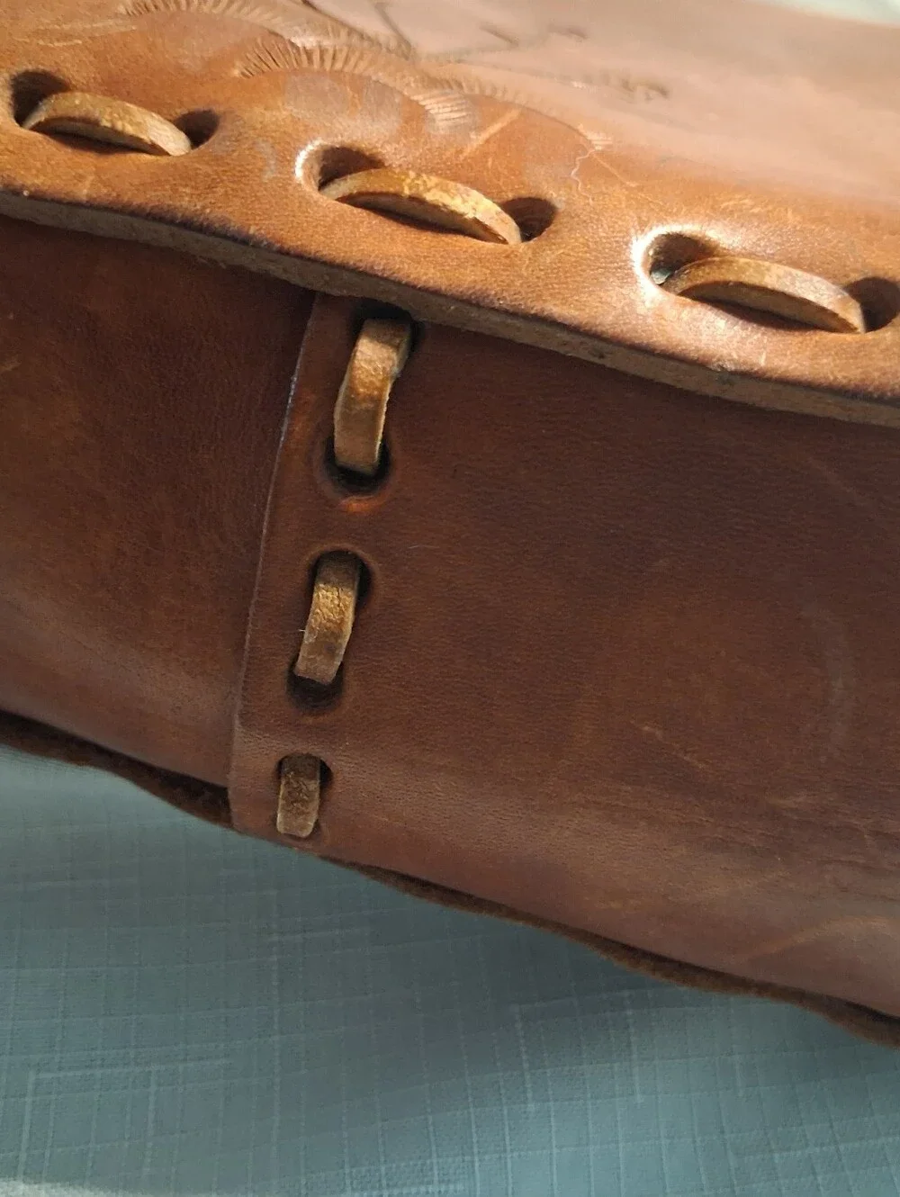 Vintage Hand Tooled Leather Crossbody Saddle Bag